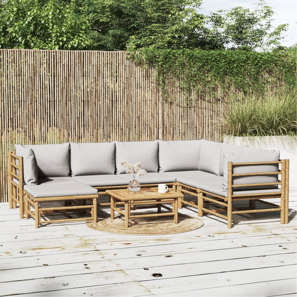 vidaXL 6-delige Loungeset met kussens bamboe lichtgrijs