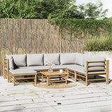 vidaXL 6-delige Loungeset met kussens bamboe lichtgrijs