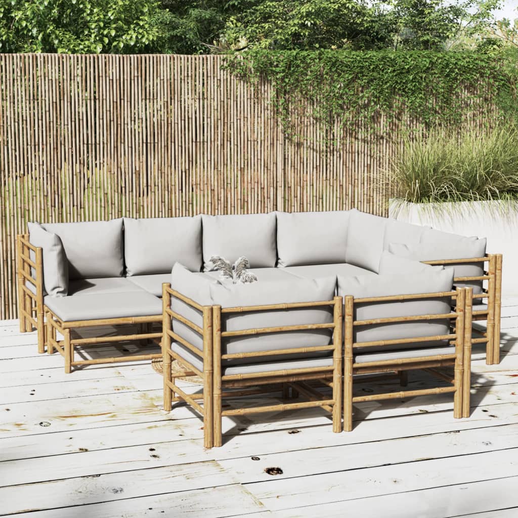 vidaXL 6-delige Loungeset met kussens bamboe lichtgrijs