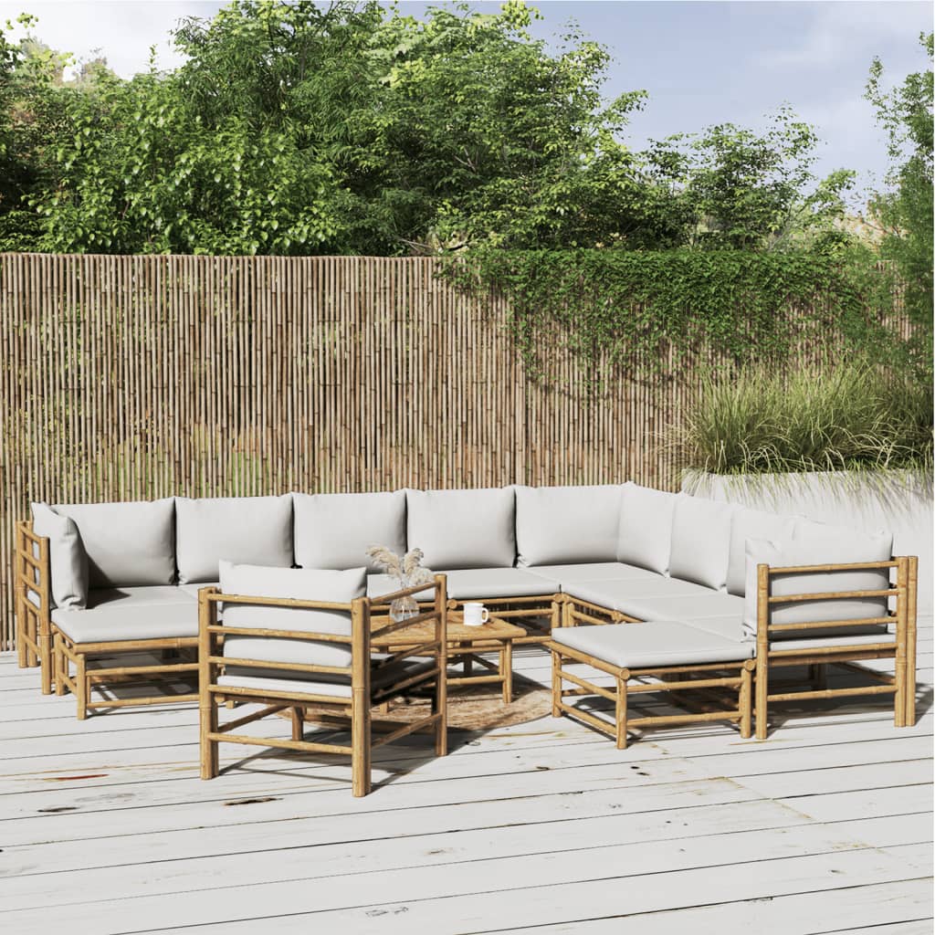 vidaXL 6-delige Loungeset met kussens bamboe lichtgrijs