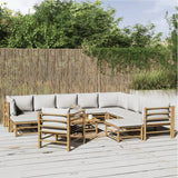 vidaXL 6-delige Loungeset met kussens bamboe lichtgrijs