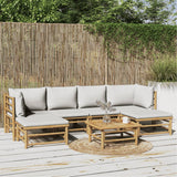 vidaXL 6-delige Loungeset met kussens bamboe lichtgrijs