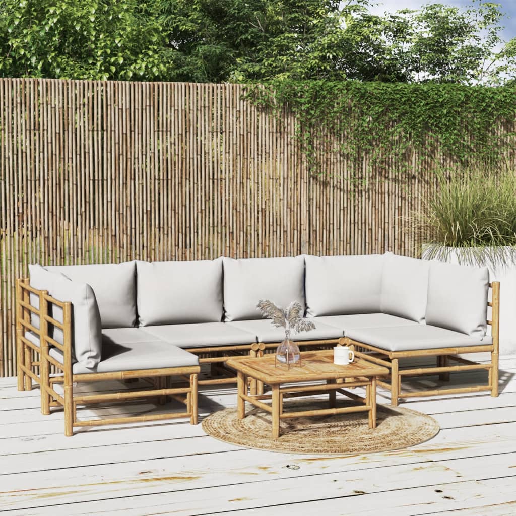 vidaXL 6-delige Loungeset met kussens bamboe lichtgrijs