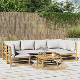 vidaXL 6-delige Loungeset met kussens bamboe lichtgrijs