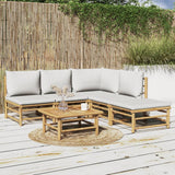 vidaXL 6-delige Loungeset met kussens bamboe lichtgrijs