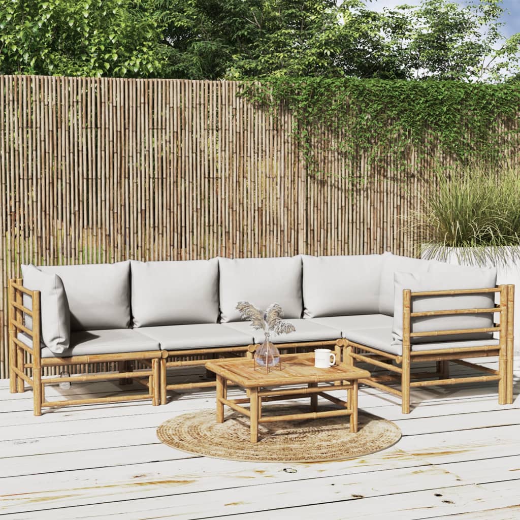 vidaXL 6-delige Loungeset met kussens bamboe lichtgrijs