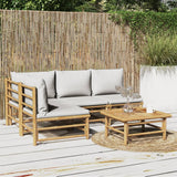 vidaXL 6-delige Loungeset met kussens bamboe lichtgrijs
