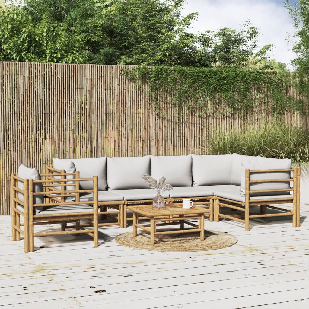vidaXL 6-delige Loungeset met kussens bamboe lichtgrijs