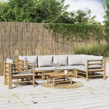 vidaXL 6-delige Loungeset met kussens bamboe lichtgrijs