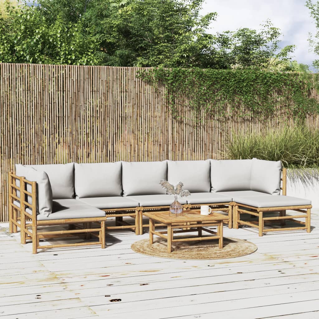 vidaXL 6-delige Loungeset met kussens bamboe lichtgrijs
