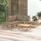 vidaXL 6-delige Loungeset met kussens bamboe lichtgrijs