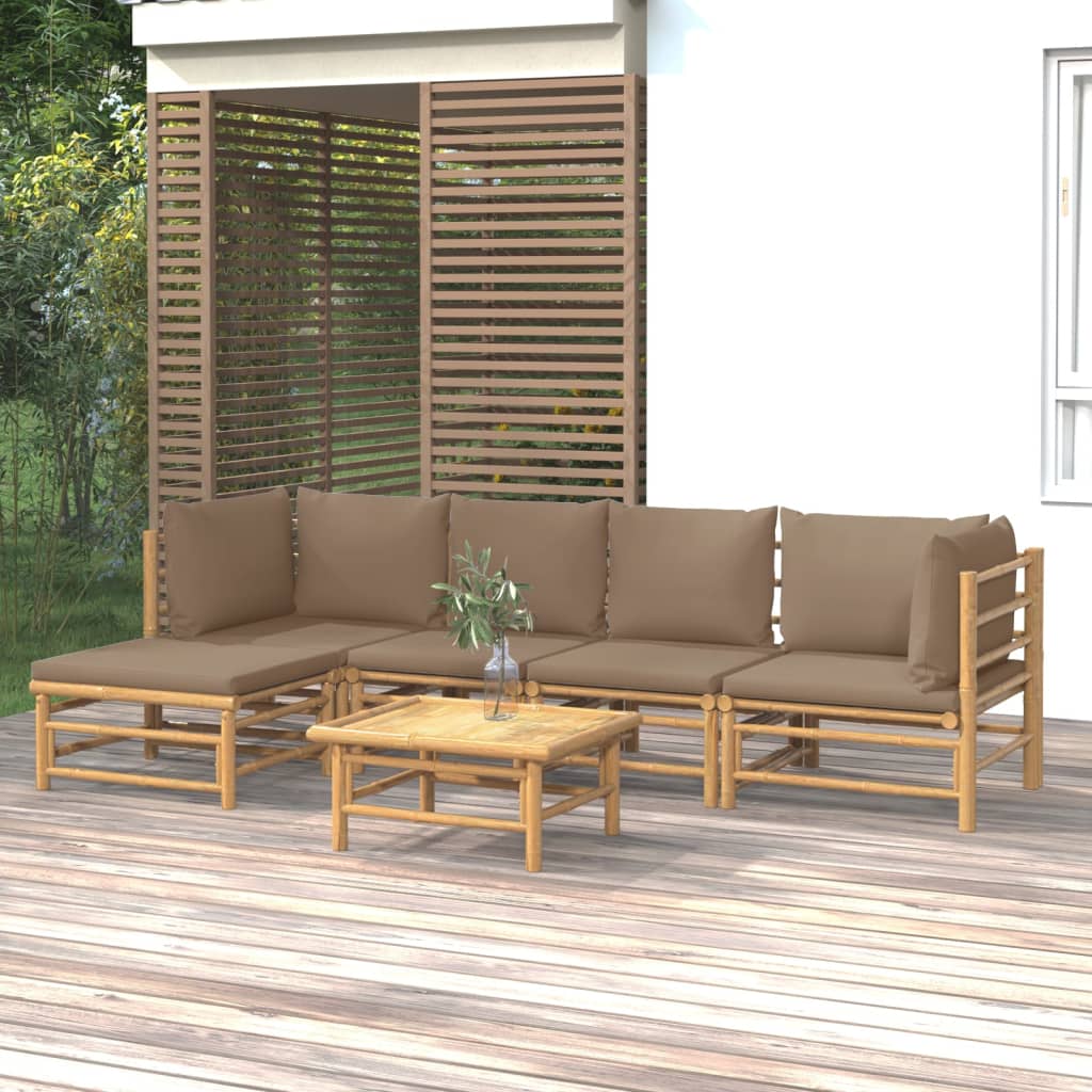 vidaXL 6-delige Loungeset met kussens bamboe lichtgrijs