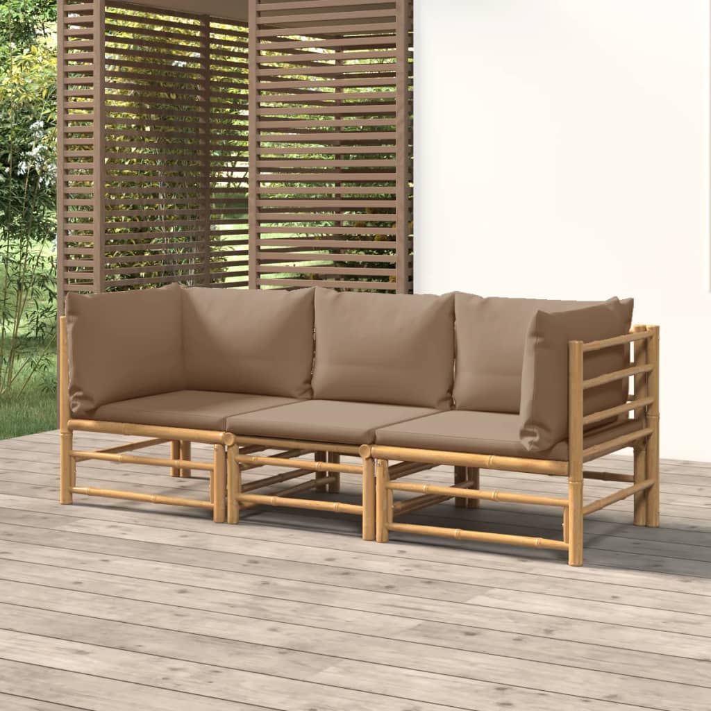 vidaXL 6-delige Loungeset met kussens bamboe lichtgrijs