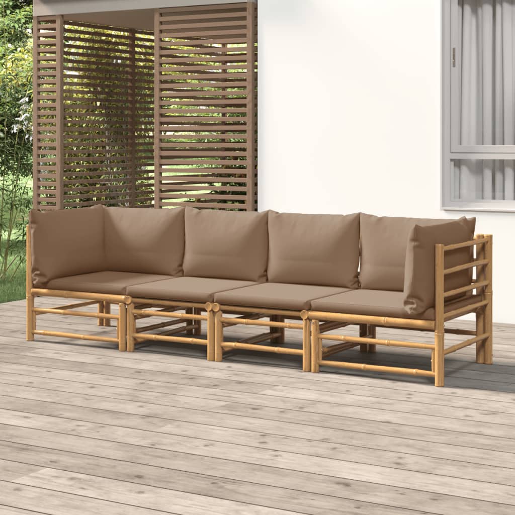 vidaXL 6-delige Loungeset met kussens bamboe lichtgrijs