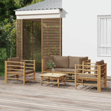 vidaXL 6-delige Loungeset met kussens bamboe lichtgrijs