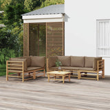 vidaXL 6-delige Loungeset met kussens bamboe lichtgrijs