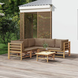 vidaXL 6-delige Loungeset met kussens bamboe lichtgrijs