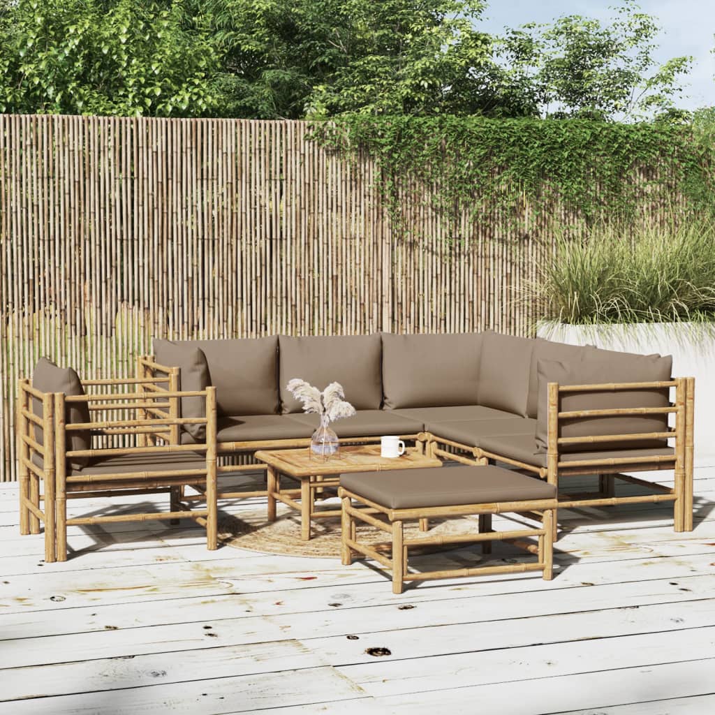 vidaXL 6-delige Loungeset met kussens bamboe lichtgrijs