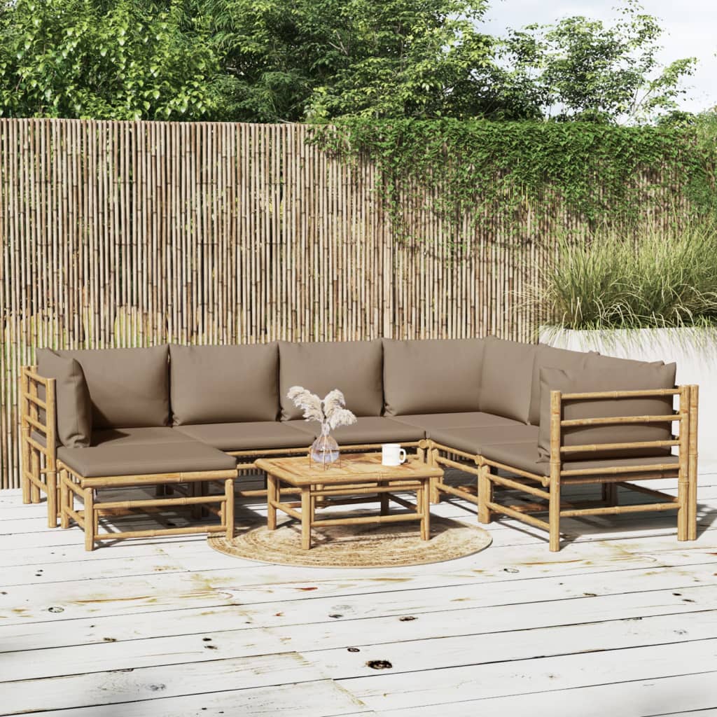 vidaXL 6-delige Loungeset met kussens bamboe lichtgrijs