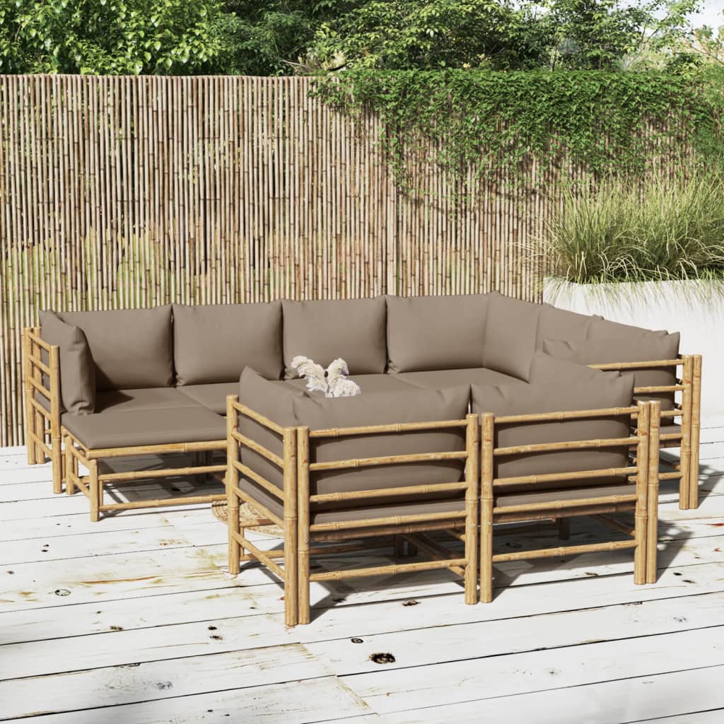 vidaXL 6-delige Loungeset met kussens bamboe lichtgrijs