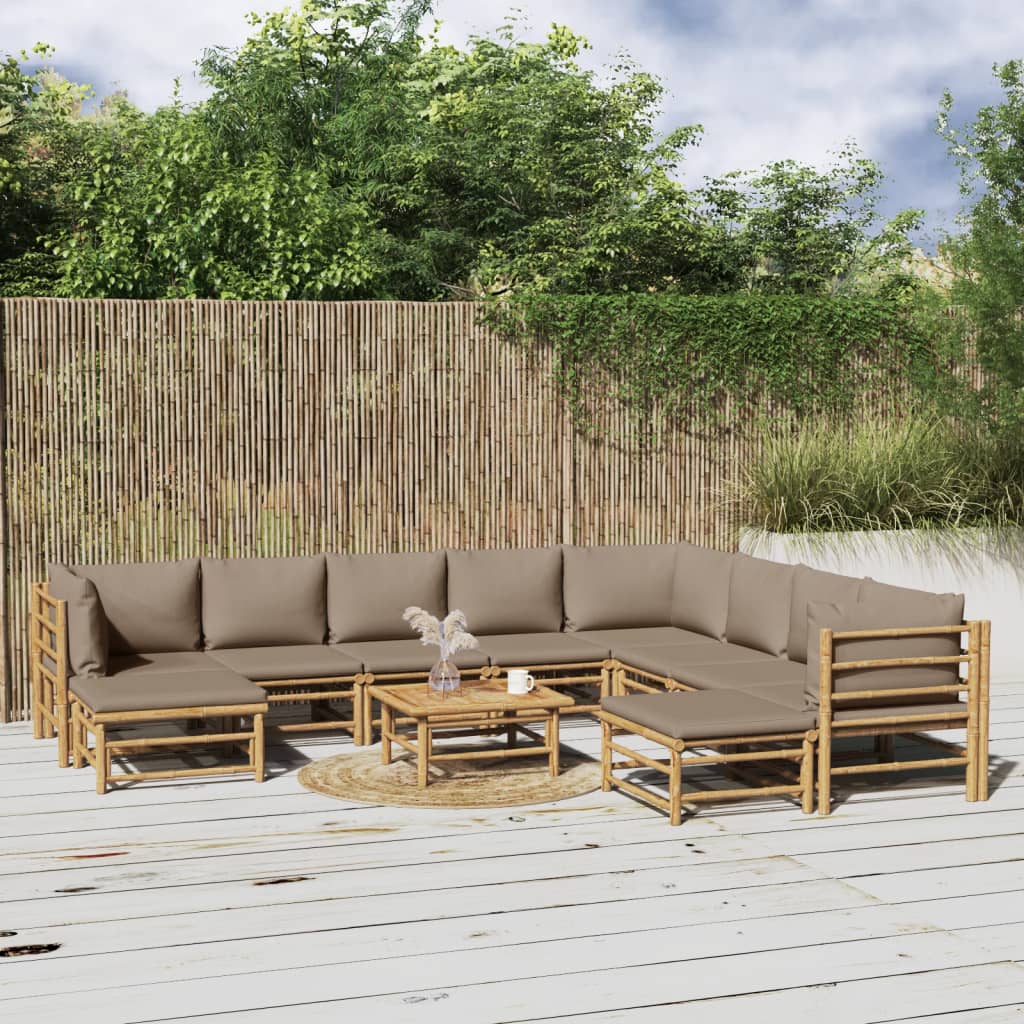 vidaXL 6-delige Loungeset met kussens bamboe lichtgrijs