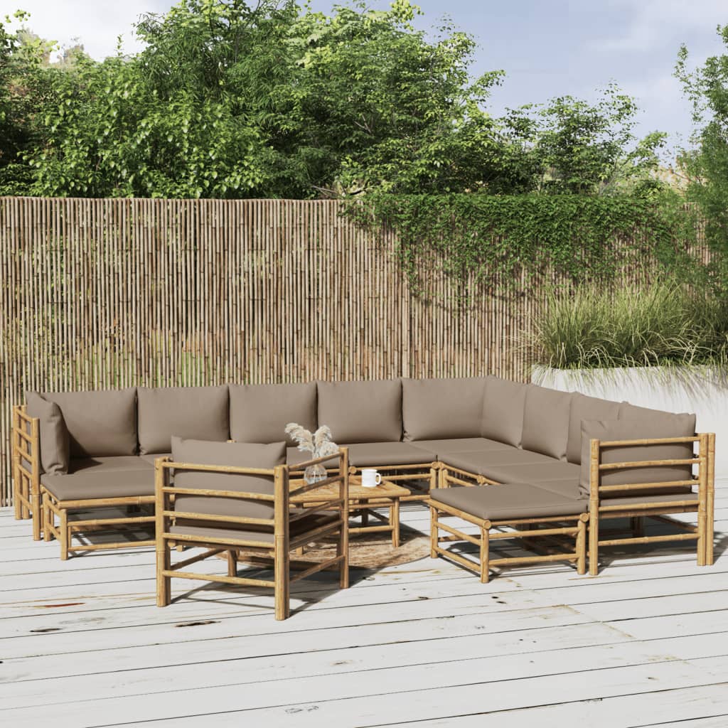 vidaXL 6-delige Loungeset met kussens bamboe lichtgrijs