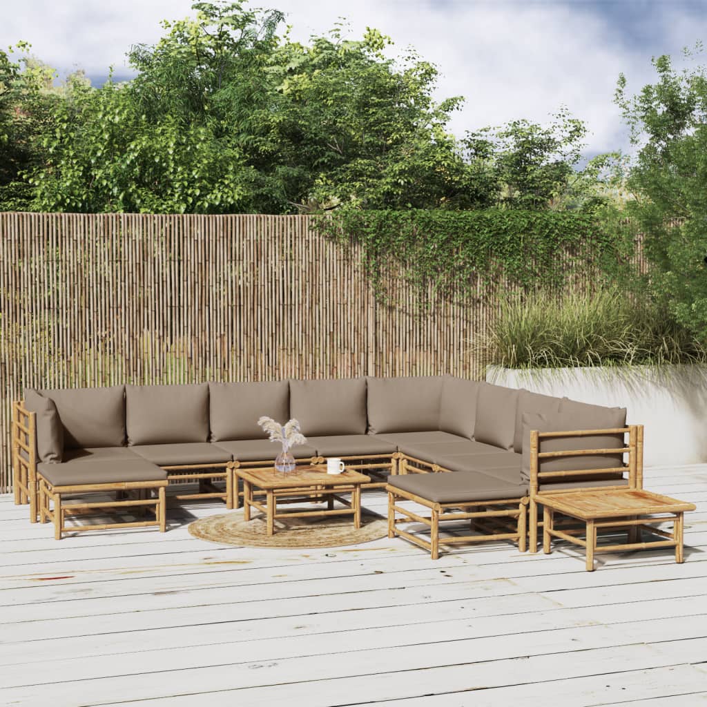 vidaXL 6-delige Loungeset met kussens bamboe lichtgrijs