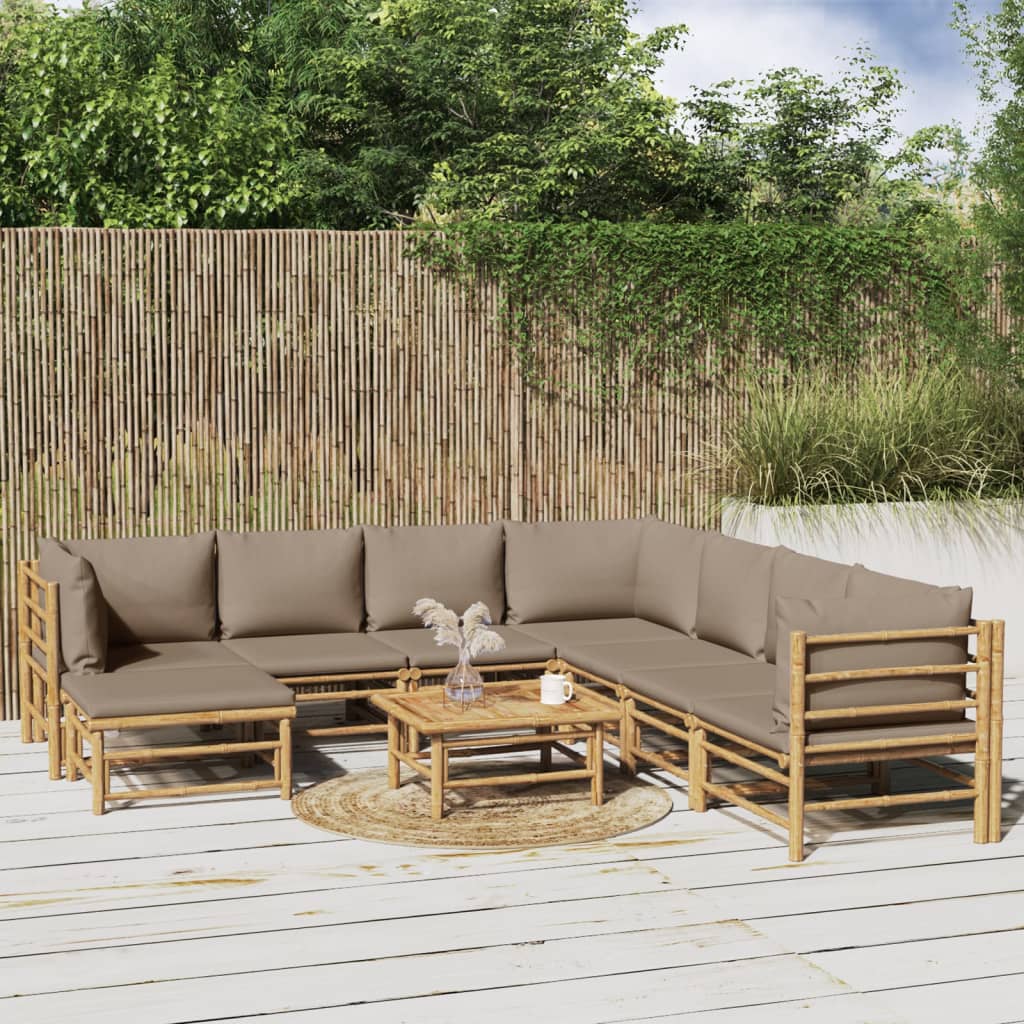 vidaXL 6-delige Loungeset met kussens bamboe lichtgrijs