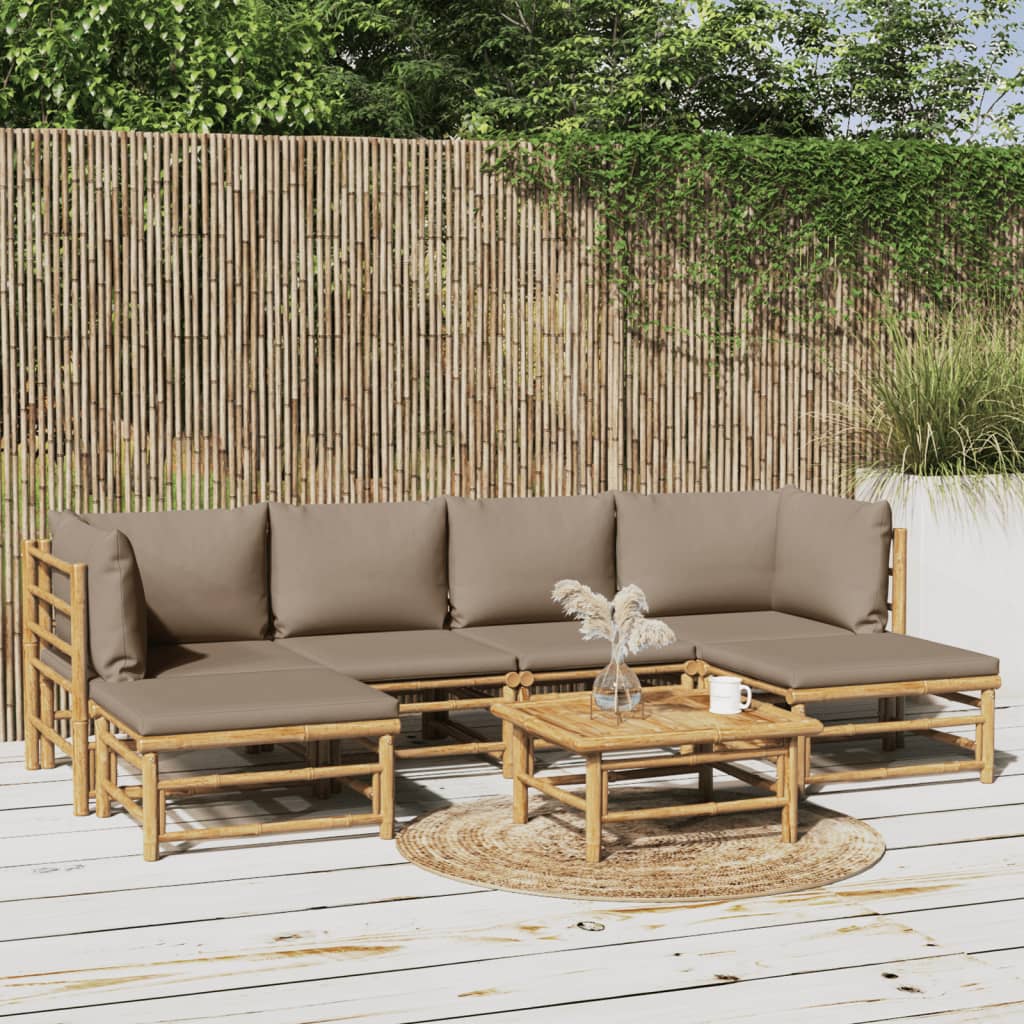 vidaXL 6-delige Loungeset met kussens bamboe lichtgrijs