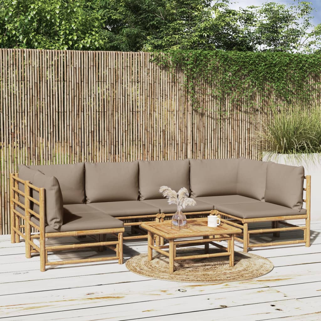 vidaXL 6-delige Loungeset met kussens bamboe lichtgrijs