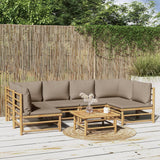 vidaXL 6-delige Loungeset met kussens bamboe lichtgrijs