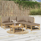 vidaXL 6-delige Loungeset met kussens bamboe lichtgrijs