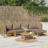vidaXL 6-delige Loungeset met kussens bamboe lichtgrijs