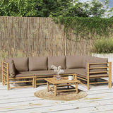 vidaXL 6-delige Loungeset met kussens bamboe lichtgrijs