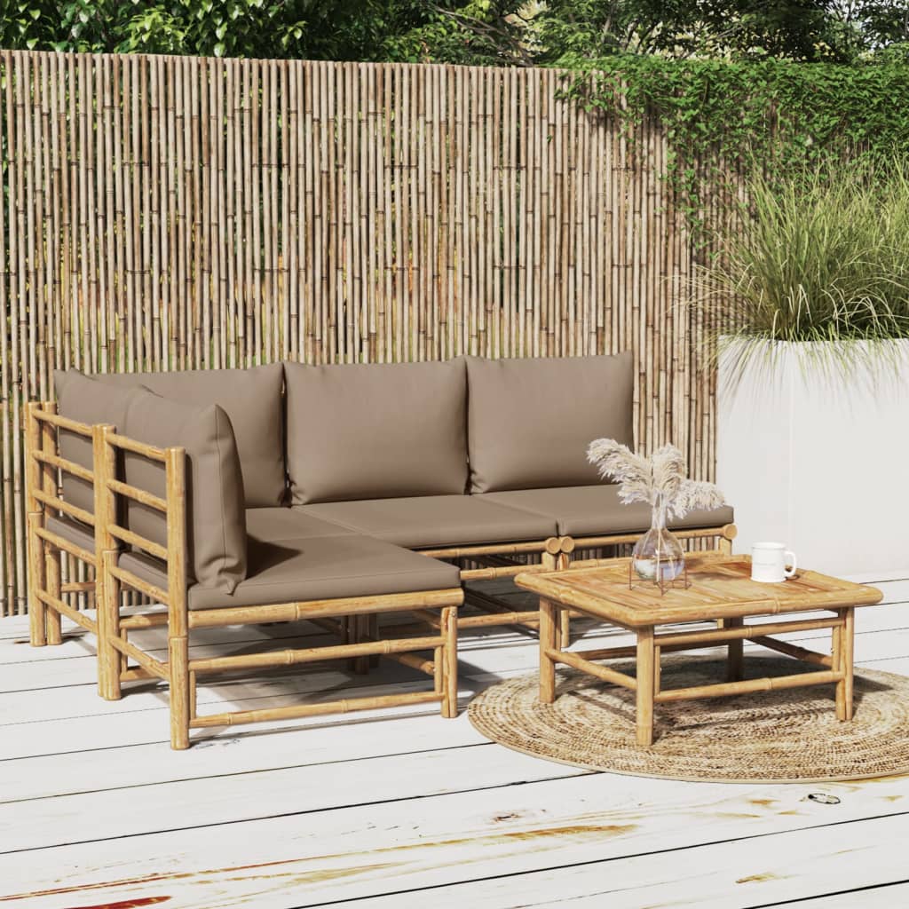 vidaXL 6-delige Loungeset met kussens bamboe lichtgrijs