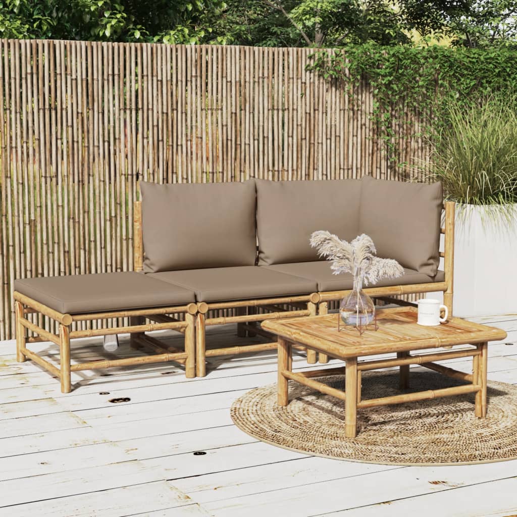 vidaXL 6-delige Loungeset met kussens bamboe lichtgrijs
