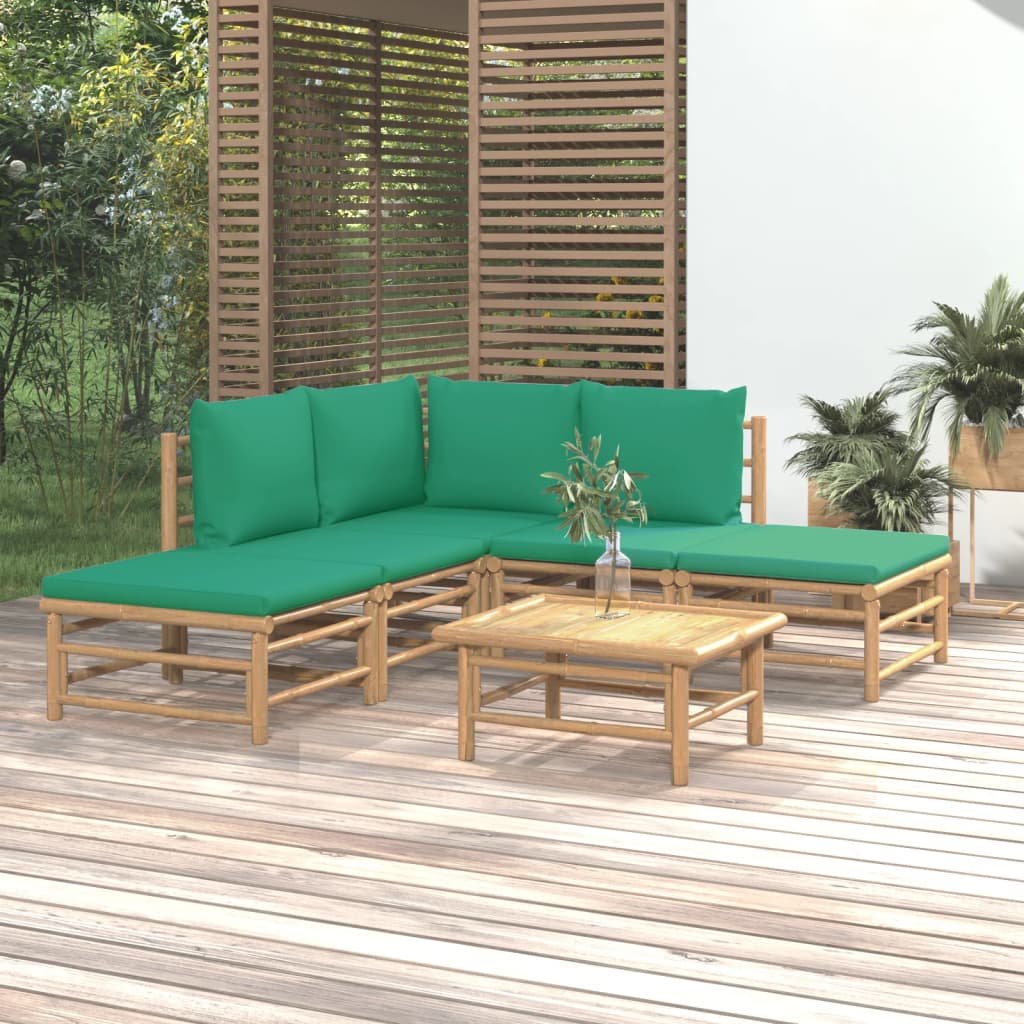 vidaXL 6-delige Loungeset met kussens bamboe lichtgrijs