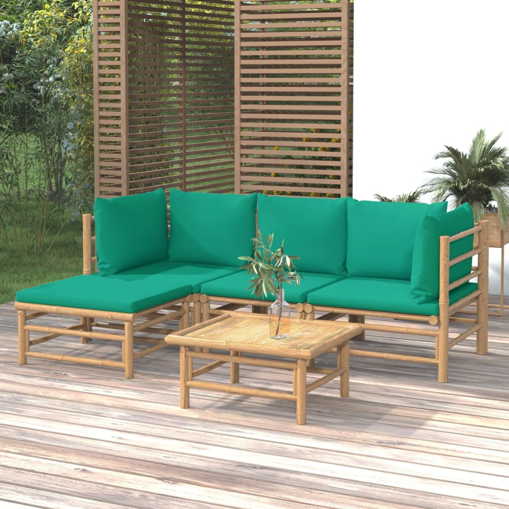 vidaXL 6-delige Loungeset met kussens bamboe lichtgrijs