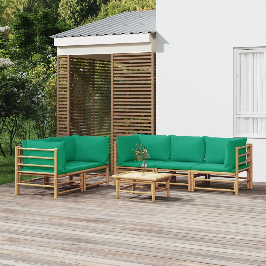 vidaXL 6-delige Loungeset met kussens bamboe lichtgrijs