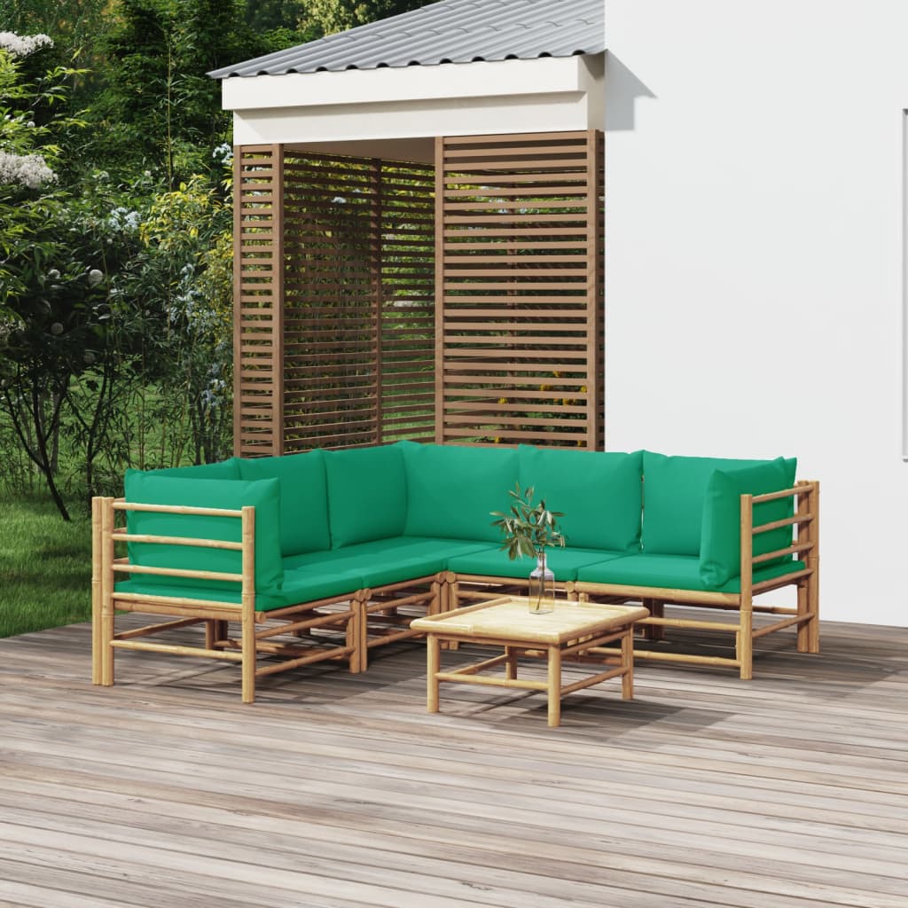vidaXL 6-delige Loungeset met kussens bamboe lichtgrijs