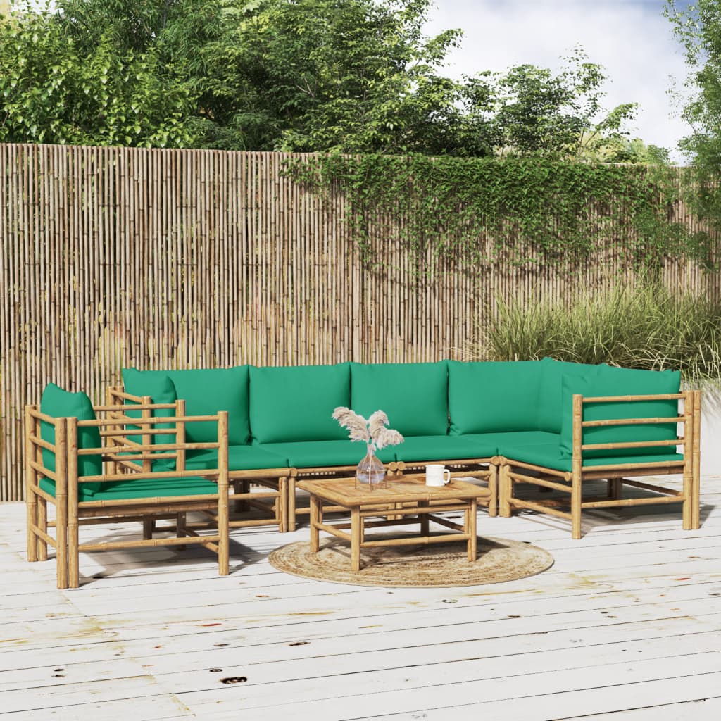 vidaXL 6-delige Loungeset met kussens bamboe lichtgrijs