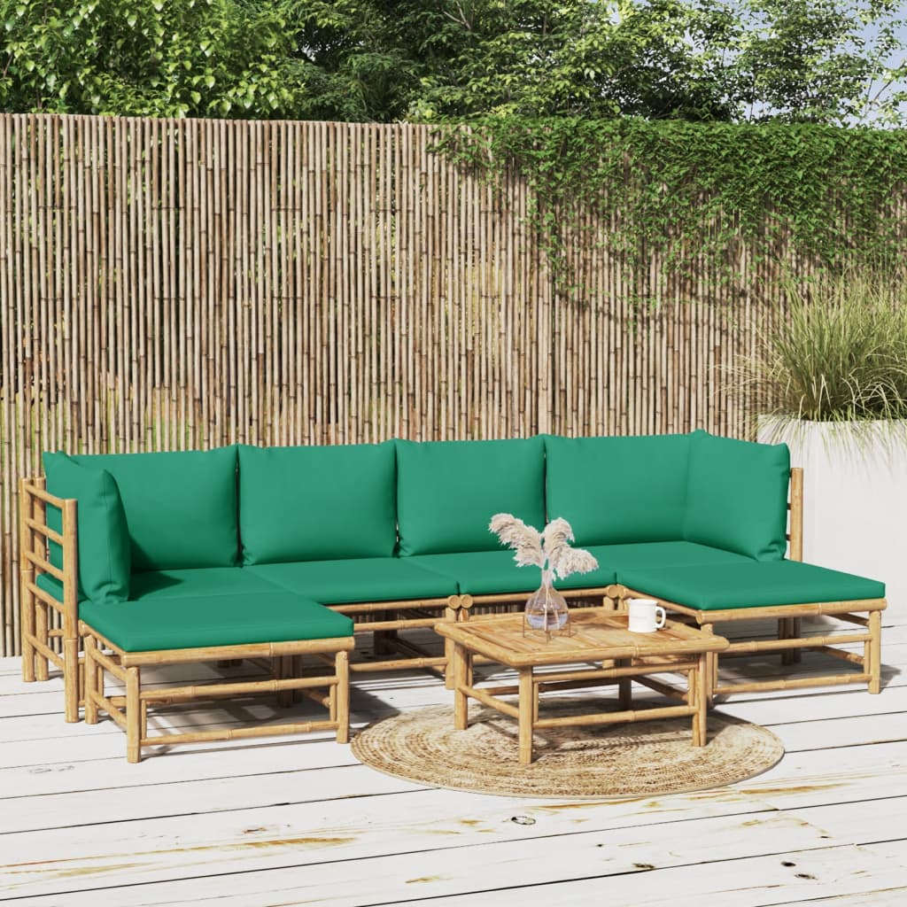 vidaXL 6-delige Loungeset met kussens bamboe lichtgrijs