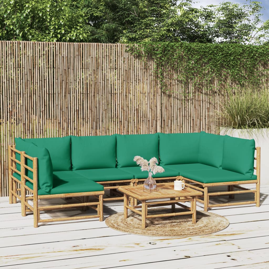 vidaXL 6-delige Loungeset met kussens bamboe lichtgrijs