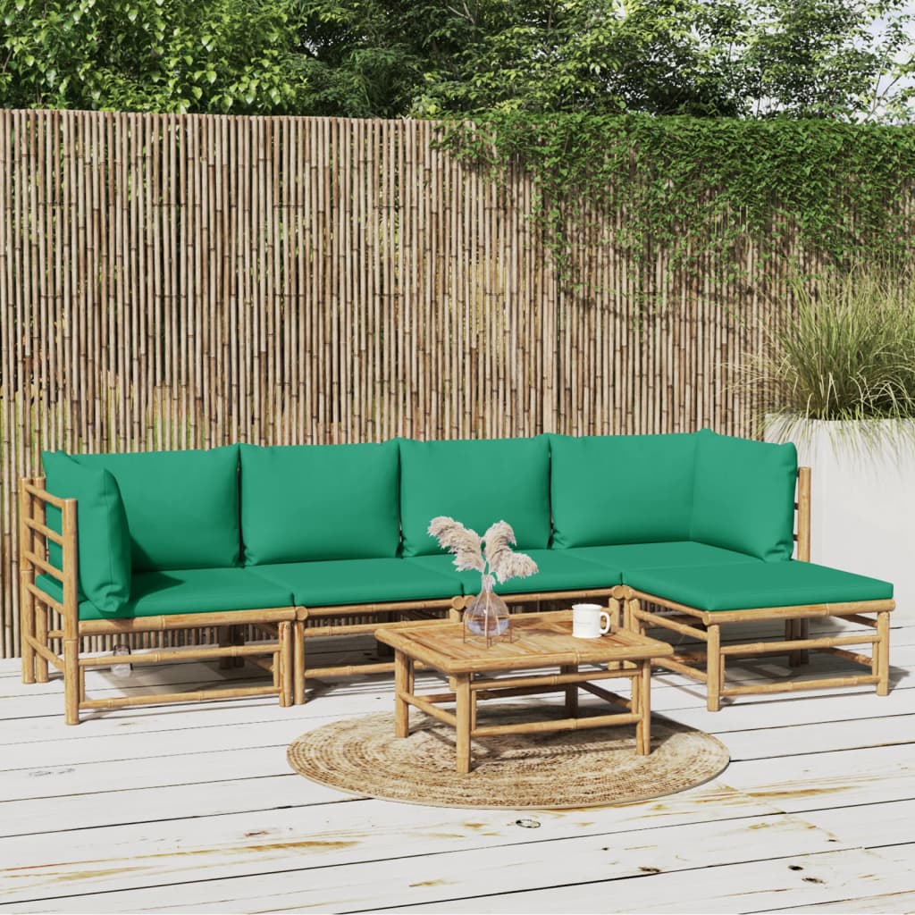 vidaXL 6-delige Loungeset met kussens bamboe lichtgrijs
