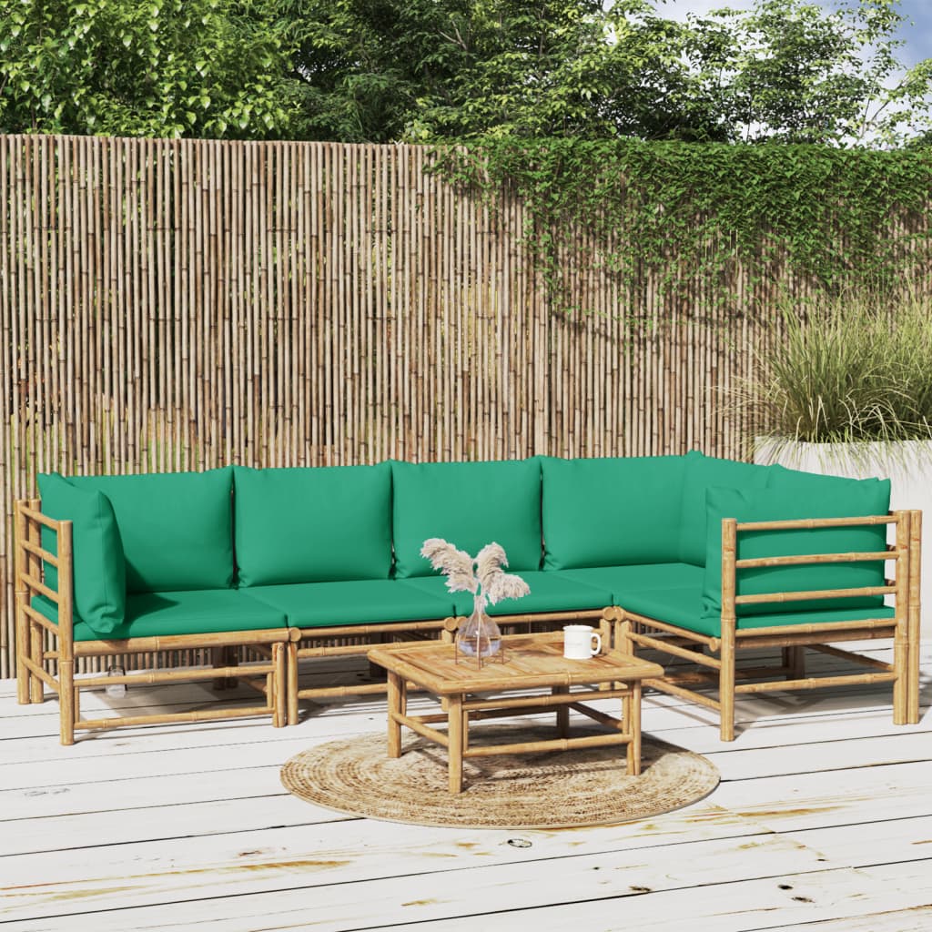 vidaXL 6-delige Loungeset met kussens bamboe lichtgrijs
