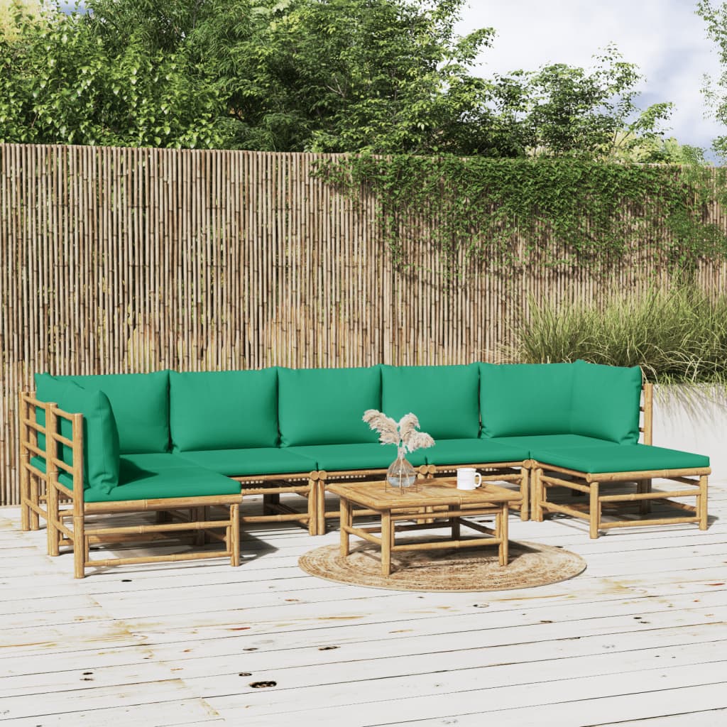vidaXL 6-delige Loungeset met kussens bamboe lichtgrijs