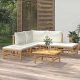 vidaXL 6-Piece Lounge Set with Cushions Bamboo Cream White