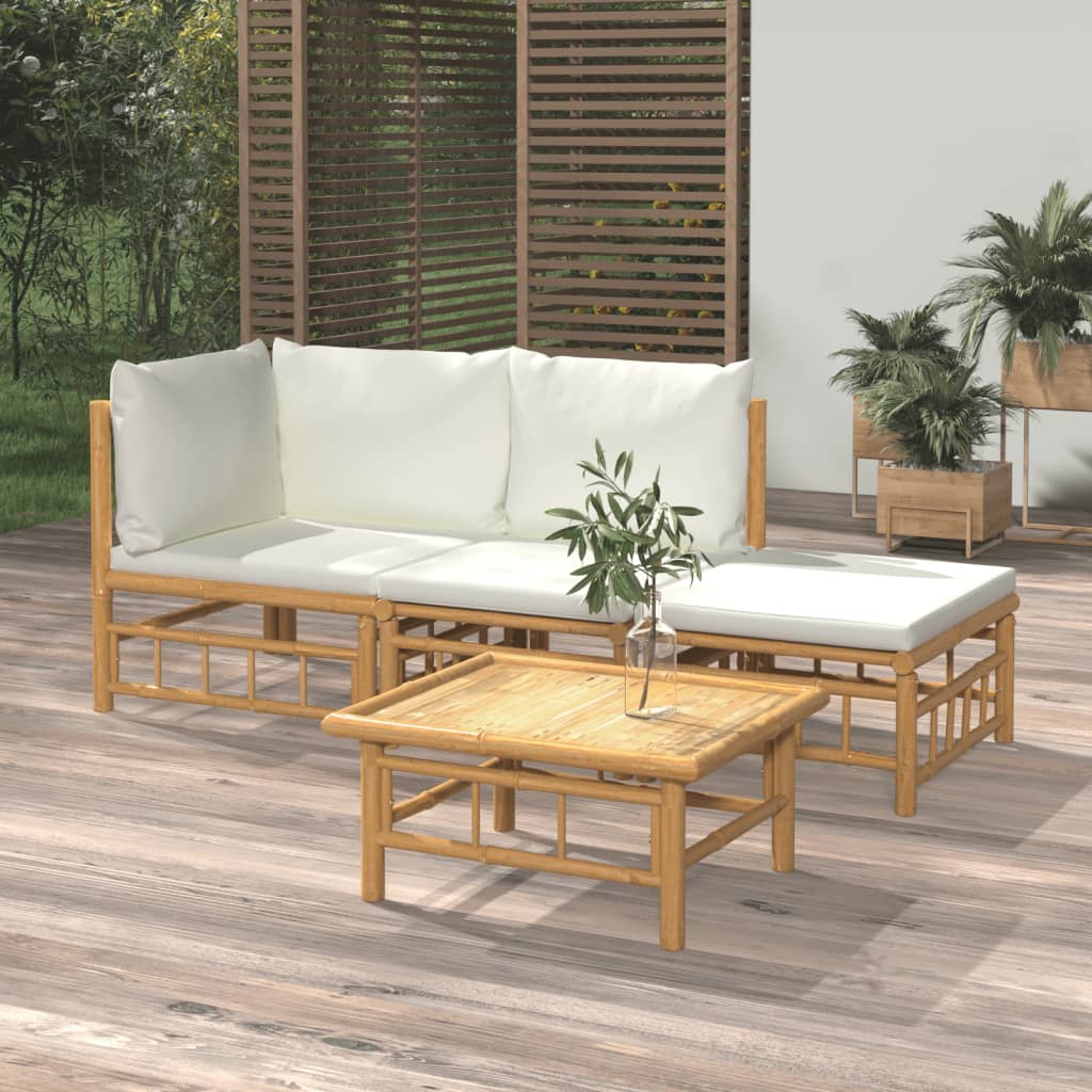 vidaXL 6-Piece Lounge Set with Cushions Bamboo Cream White