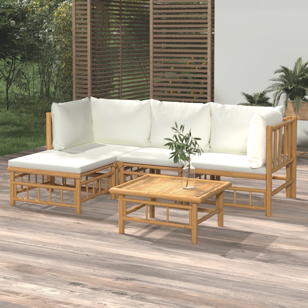 vidaXL 6-Piece Lounge Set with Cushions Bamboo Cream White