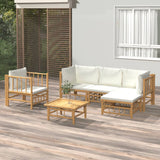 vidaXL 6-Piece Lounge Set with Cushions Bamboo Cream White